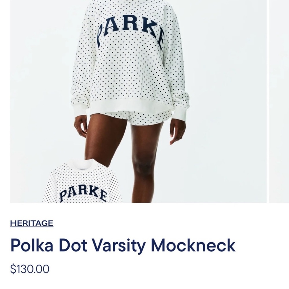 Heritage Polka Dot Varsity Mockneck Sweater - White with Navy